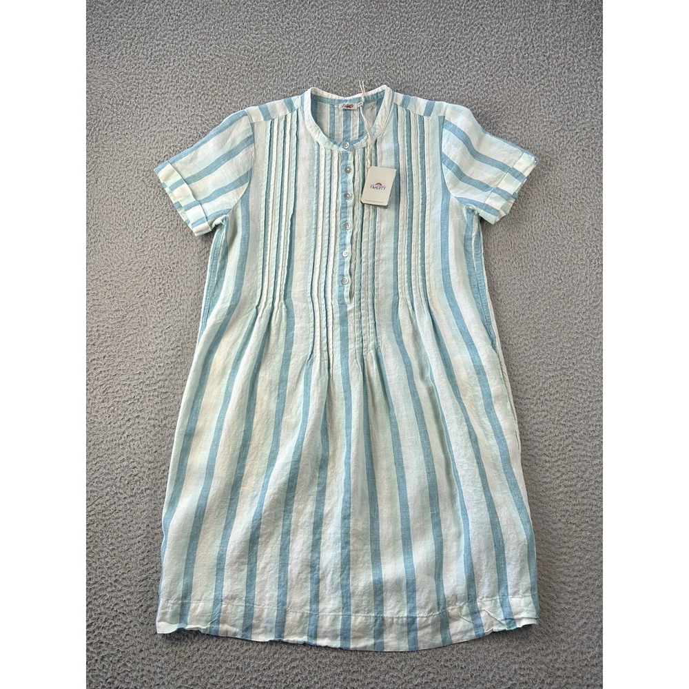 Faherty Gemina Mini Dress Womens Small Catalina Stripe Linen Blend Pintuck NWT